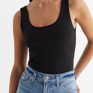 Express Elevated High Compression Scoop Neck Black Bodysuit